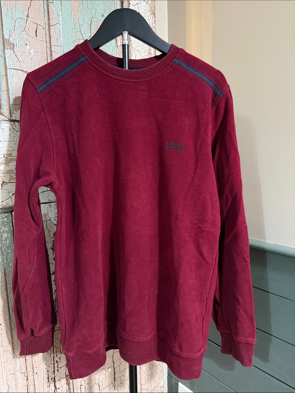 BOSS Hugo Boss Mens Medium Burgundy Crewneck Sweatshirt Logo Pullover